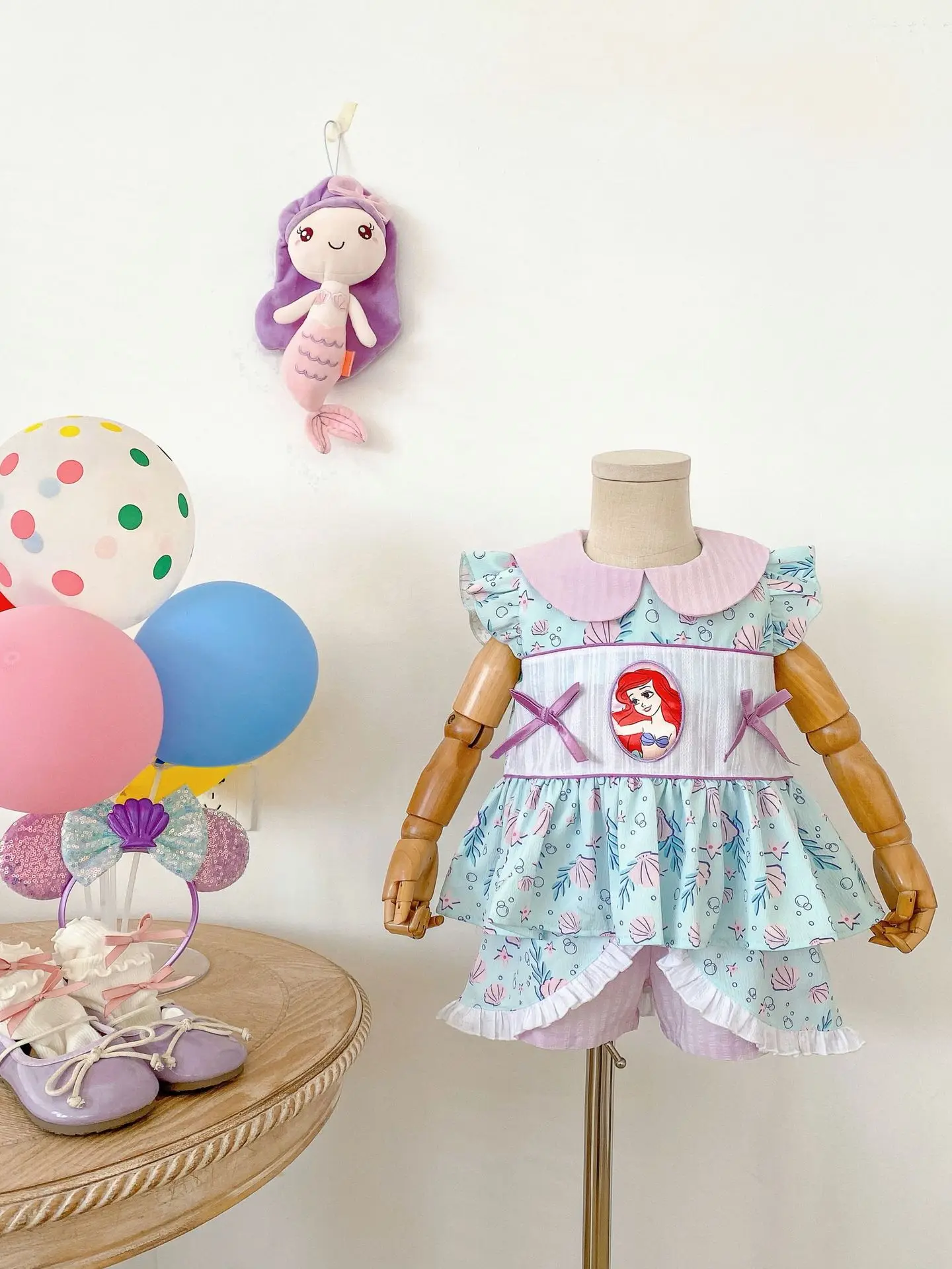Meerjungfrau-Puppen-Prinzessin Zweiteiliges Set Sommer Neue Mädchen-Boutique-Outfit Süßes und Niedliches Hosen-Rock-Set Hochwertige Kinderkleidung – Detail 2