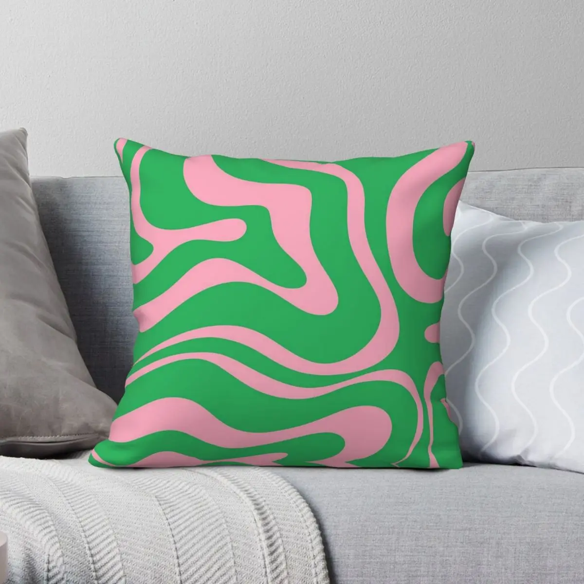 Retro Modern Liquid Green Swirl Square Pillowcase Polyester Linen Velvet Printed Decorative Pillow Case Home Cushion Cover 18