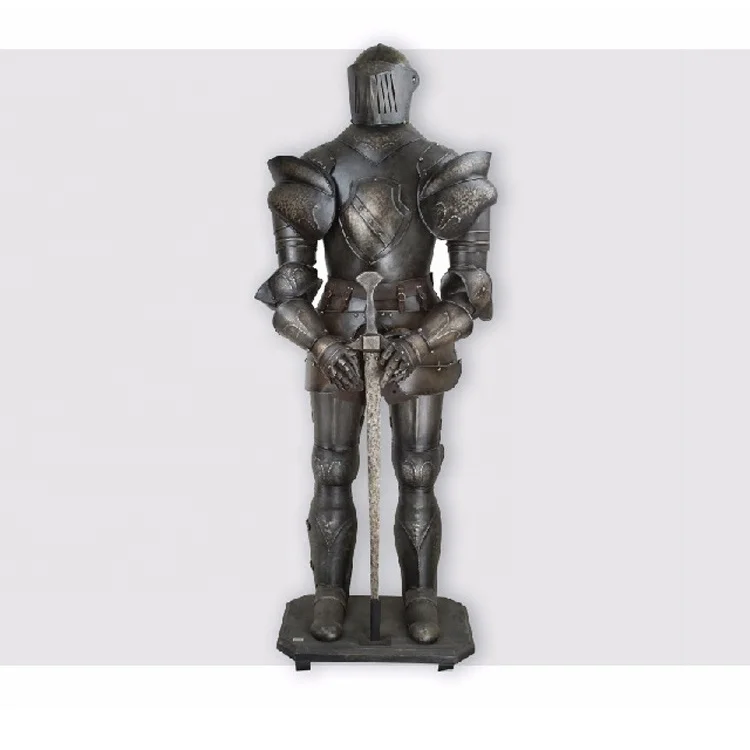 1.82M Black Medieval Full Body Antique Model Decor With Sword Decoration Metal Bar Door Retro Knight Metal Crafts