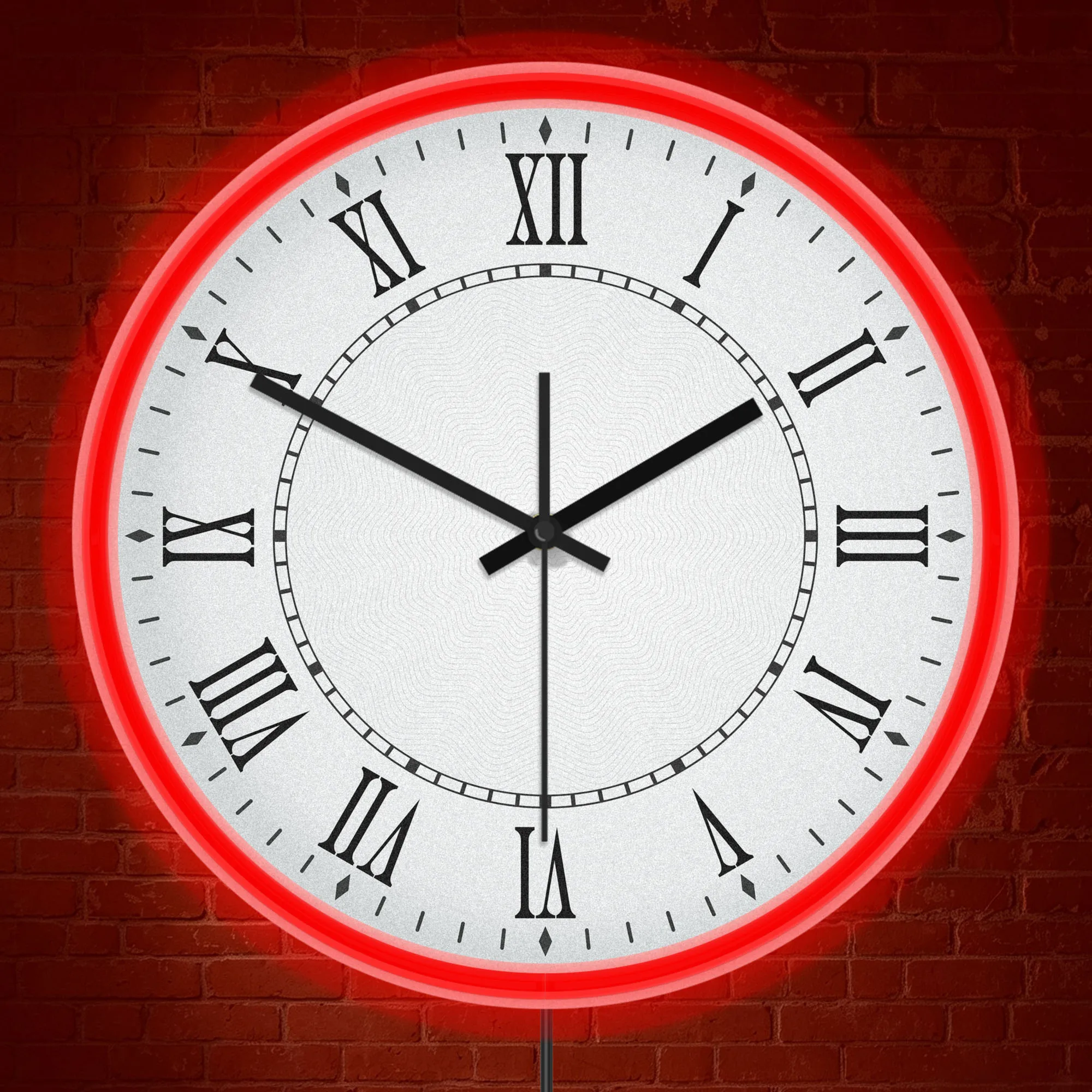 Vintage Roman Numeral Neon Light Wall Clock for Study Room Library Home Decor Luminous LED Night Light Silent Quartz Wall Clock