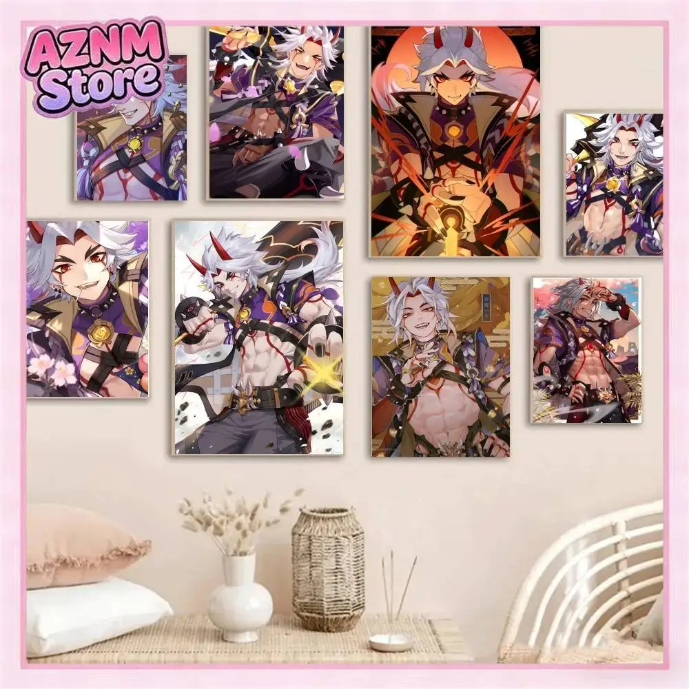 Game Genshin Impact Arataki Itto Poster Art With Prints Home Bedroom Living Room Decoration Gift