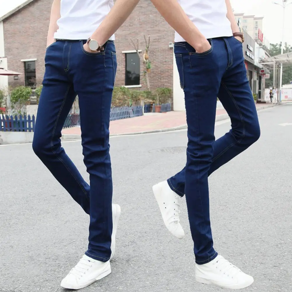 

Classic Men Blue Jeans Men's Slim Fit Zipper Jeans Summer Casual Denim Pencil Pants for Office School Travel High Waist for Men