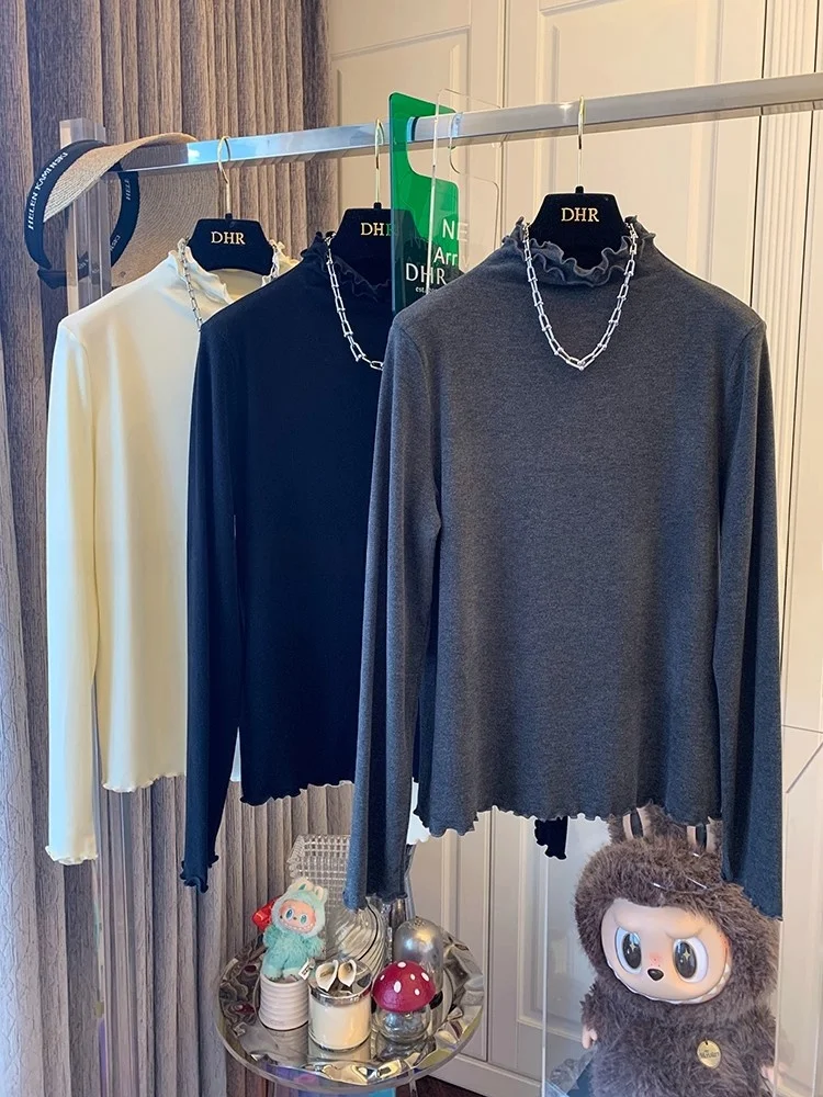 

plus Size Women's Long Sve Fce Lined T-irt Casual Loose Inner Wear Top Korean Sle Autumn Winter Seasonal Faion