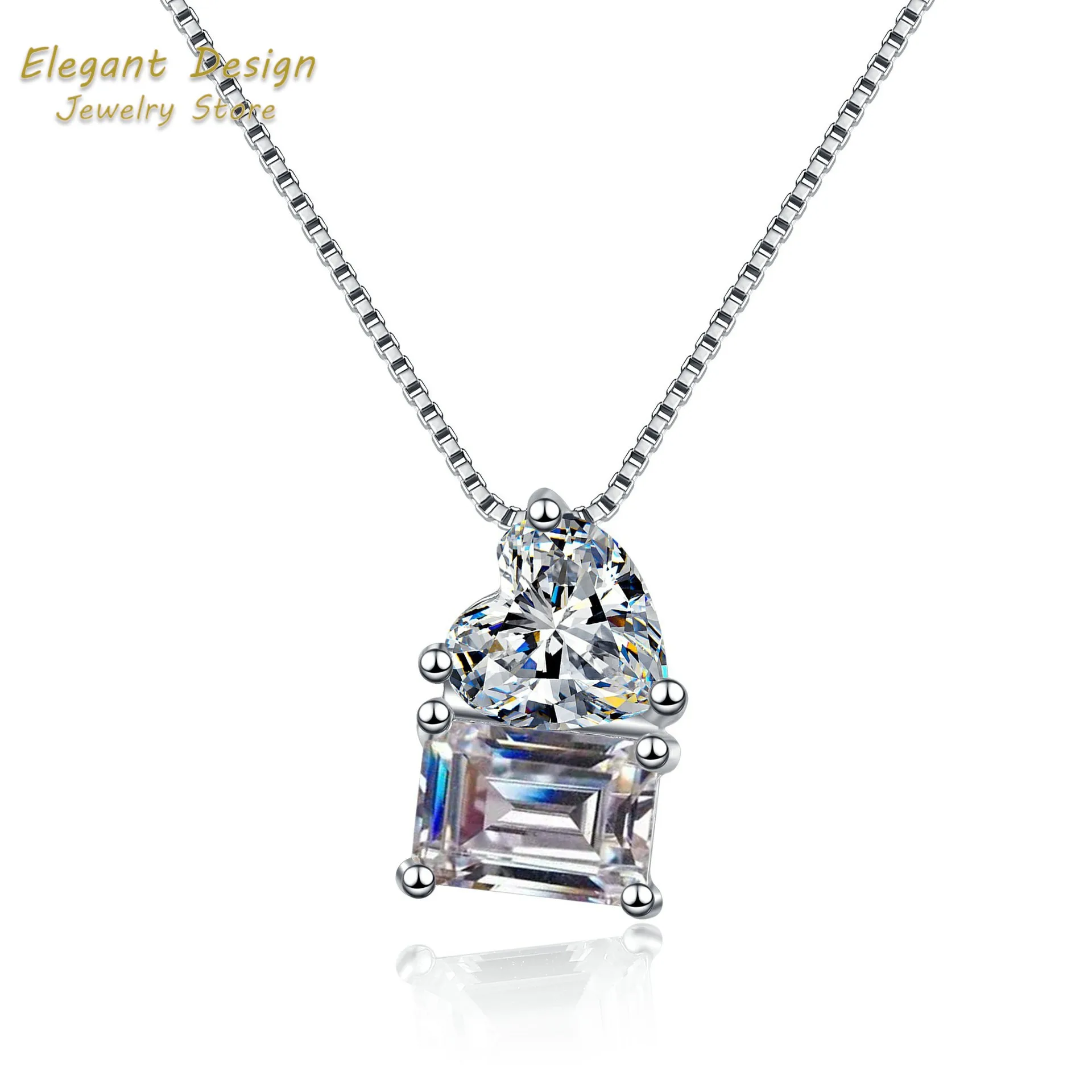 Valentine's Day Gift Rectangular Heart-shaped Pendant Platinum PT950 2ct Emerald Cut & Radiant Cut Moissanite Jewelry for Women