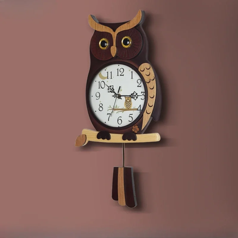 

Owl Wooden Quartz Wall Clock European Art Creative Clock Home Living Room Decoration Silent Pointer Clock