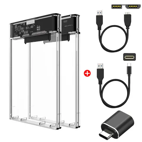 USB 3.0/Type C HDD 인클로저 2.5인치 SATA SSD 외장형 하드 드라이브 케이스(5Gbps 전송 속도 포함) 투명 하드 디스크 박스 도구가 필요 없음 Best5