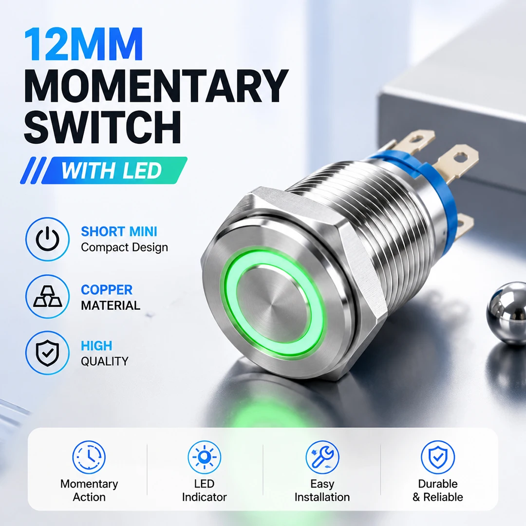 12mm metal push button switch momentary type,computer modification switch DC 3V LED