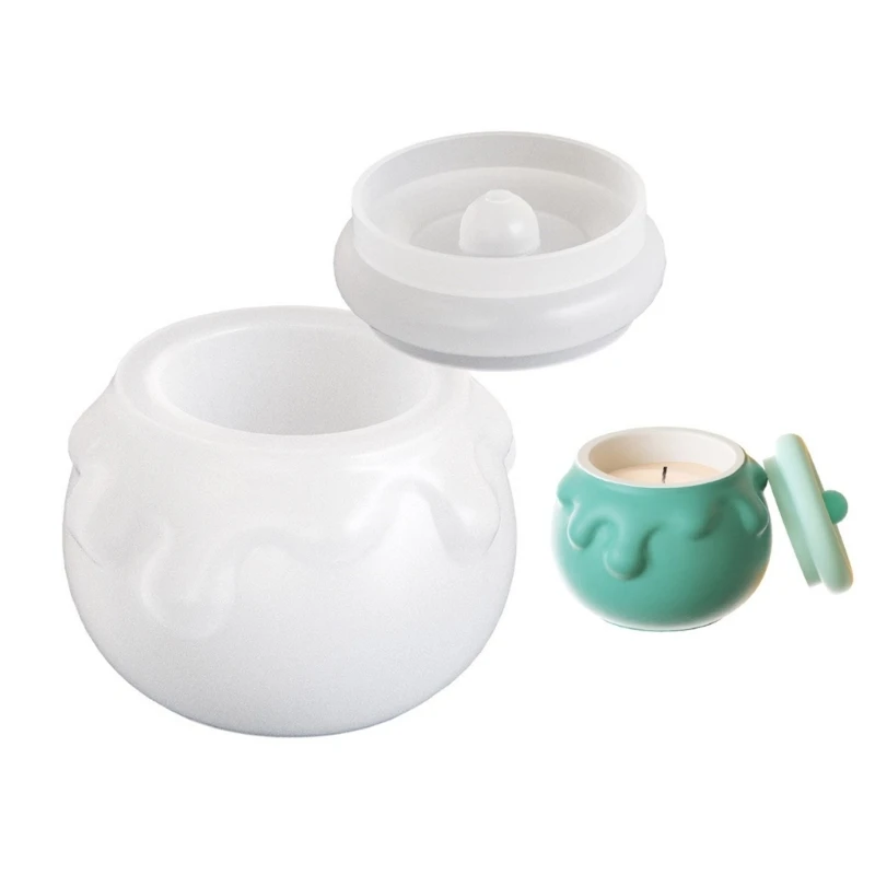 

Silicone Jar Mold with Lid Cement Plaster Resin Flowerpots Storage Box Mould