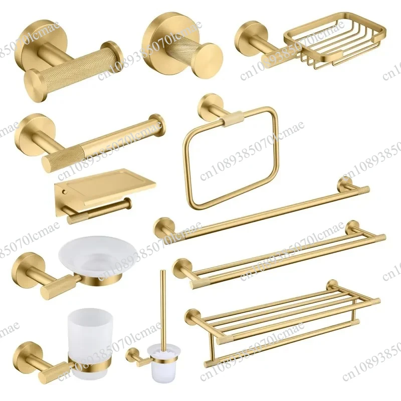 for Stainless Steel Bathroom Accessories Wall Mounted Towel Rack Toilet Paper Holder Brush Stand Ring Hook Soap Dish Shelf