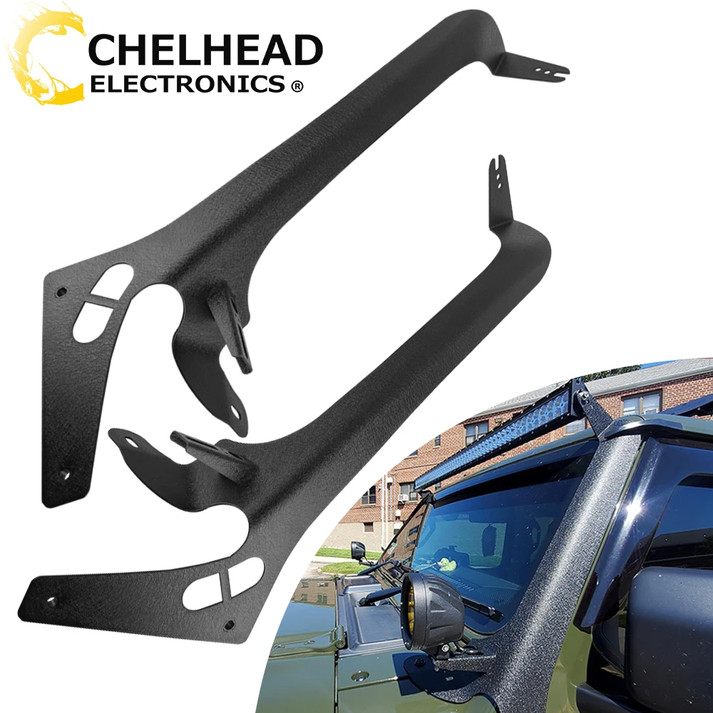 Windshield Roof 50'' 52'' Straight Light Bar Mounting Bracket A-Pillar Led Work Pods Lights Holder Kit for Jeep JL / JLU / JT