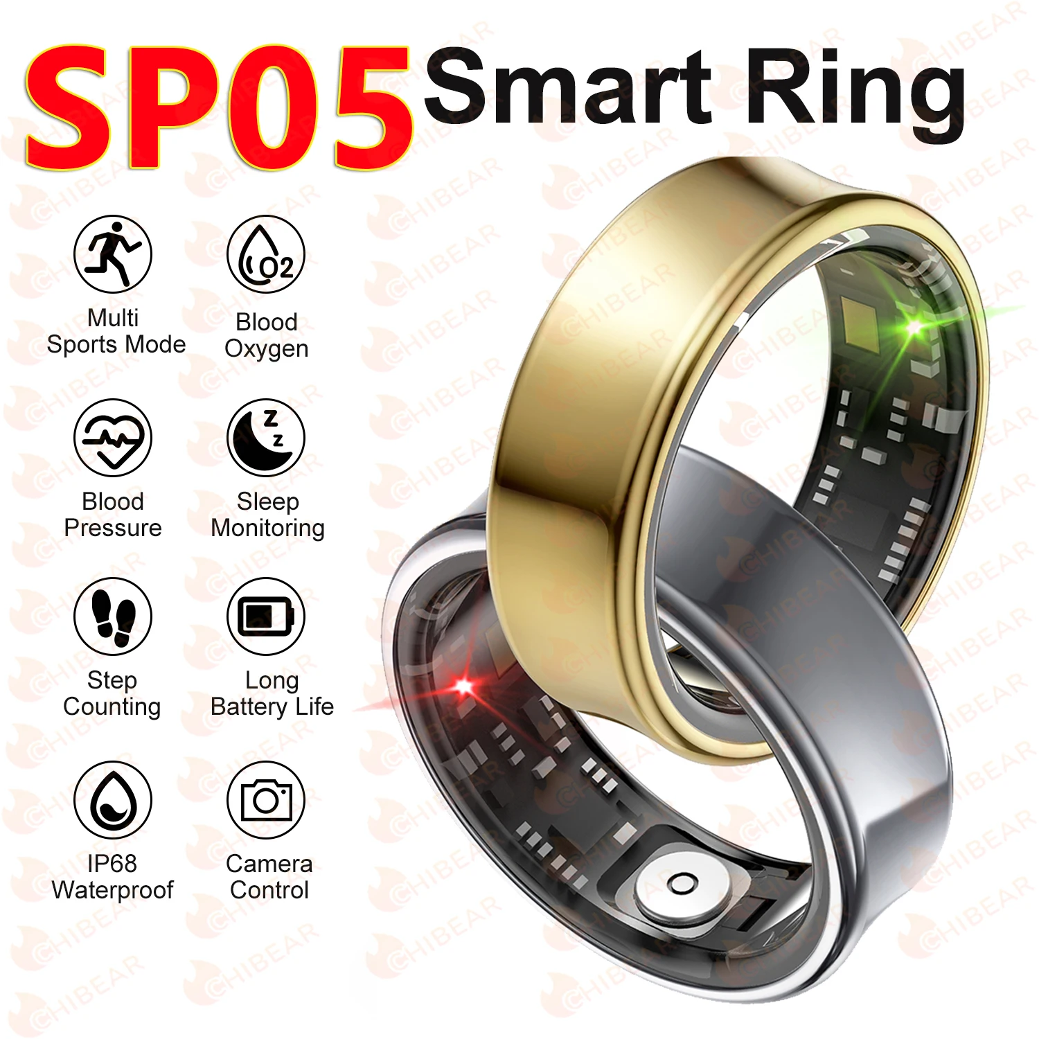 

5ATM Waterproof Smart Ring Men Women Health Monitoring Blood oxygen 100+ sport modes IP68 Waterproof Sport Smartring 2024 New