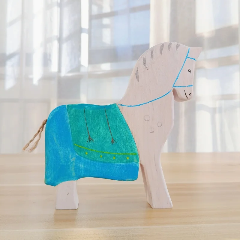 Caballo para el Caballero Negro, figura Montessori de madera Natural hecha a mano, animales grandes, juguetes educativos de cognición