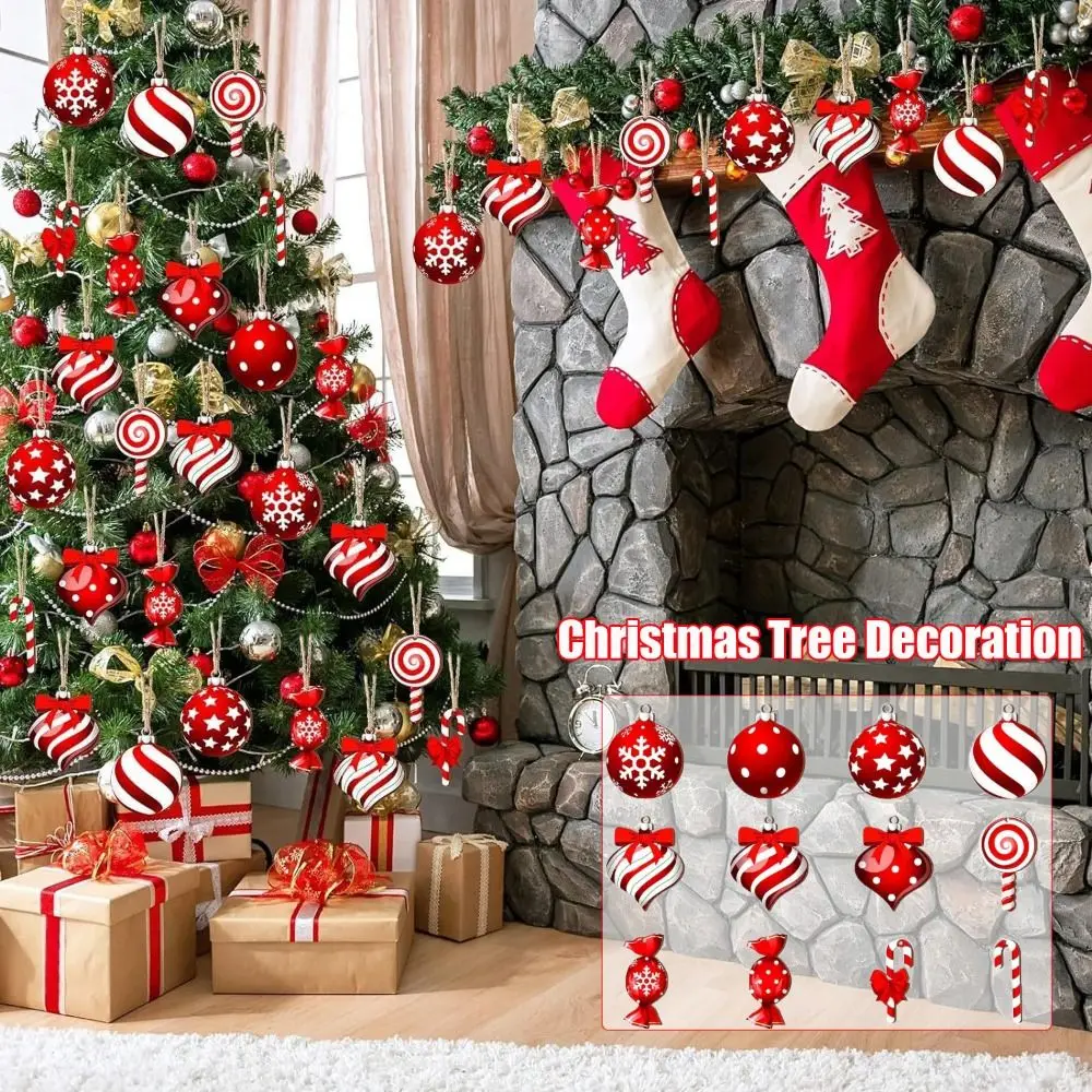 12/24/36Pcs Wooden Christmas Tree Decoration Red Candy Cane Lollipop Multifunctional Christmas Hanging Decors