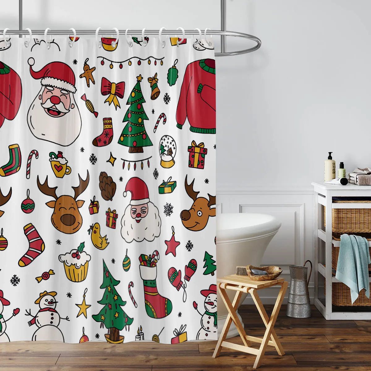 1 Piece Christmas Gingerbread Man Pattern Printed Shower Curtain Partition Bathroom Waterproof  And Mildew Proof