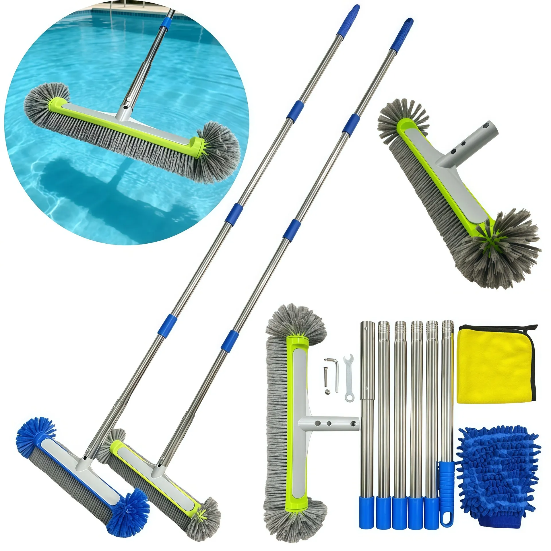 17 Inch Heavy Duty Round Head Pool Brush Wear Resistant Bristles Commercial Household for Algae Stain Cleaning