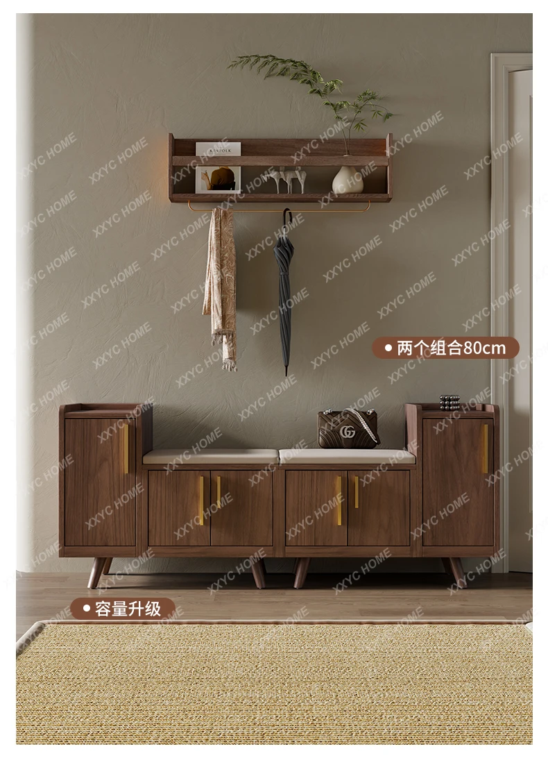 

HMJNew Chinese-style entrance cabinet integrated seated new home entrance solid wood medieval shoe changing stool