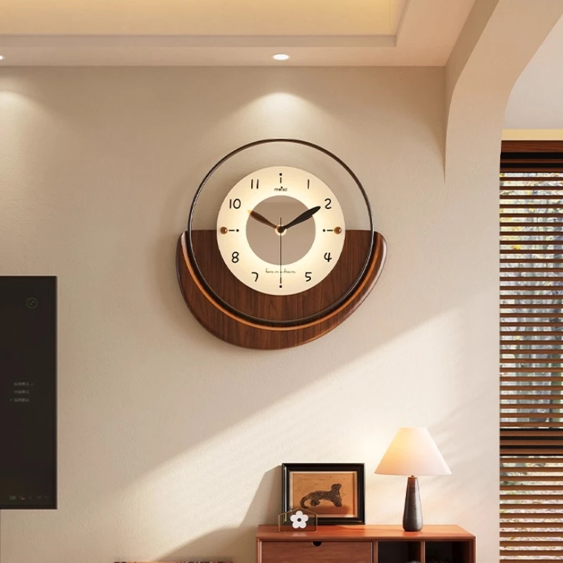 2025 New Model Vintage Solid Wood Wall Clock Living Room LED Wall Clock Mural Restaurant Digital Clock Watch Room Decoration