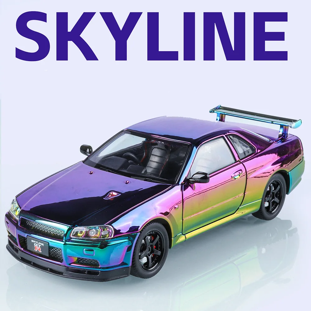 1:24 GTR EVO Elettrolitico Modello di Auto Sportiva Giocattoli Pressofuso In Metallo Suono Luce Porte Aperta Tirare Indietro Popolare Supercar ornamenti