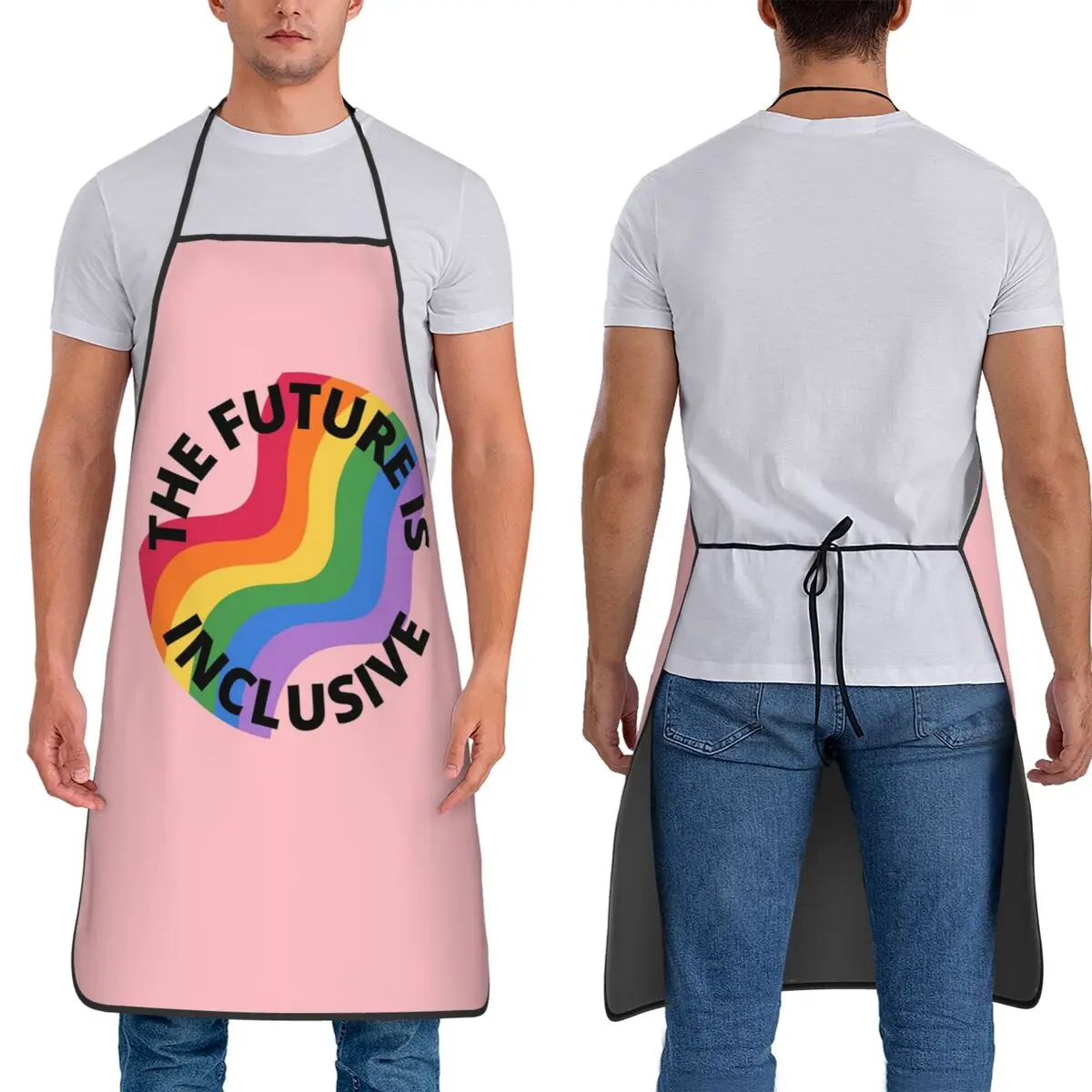 The Future Is Inclusive Pride Rainbow Pink Aprons Chef Baking Tablier Waterproof Bib Kitchen Cleaning Pinafore for Women Men