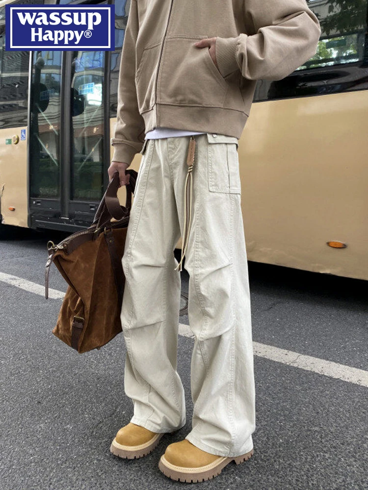 

Wassup Happy Мужская повседневная прямая рабочая одежда Брюки American Sle Весенние свободные широкие брюки Молодежный отдых Хлопок Полиэстер...