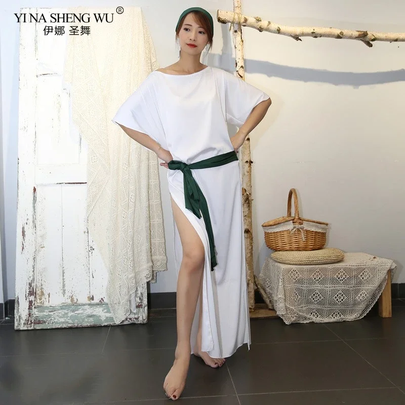 새로운 여성 벨리댄스 의상 발라디 사디 원피스 새틴 드레스 소녀 벨리댄스 드레스 2피스 세트 흰색 드레스 벨트