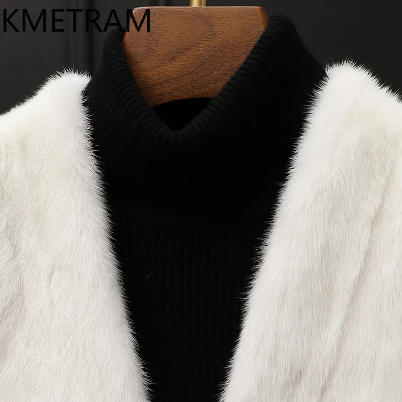 100% 밍크 퍼 재킷 여성 럭셔리 V넥 화이트 리얼 퍼 코트 고품질 겨울 여성용 퍼 재킷 2025 푸루르