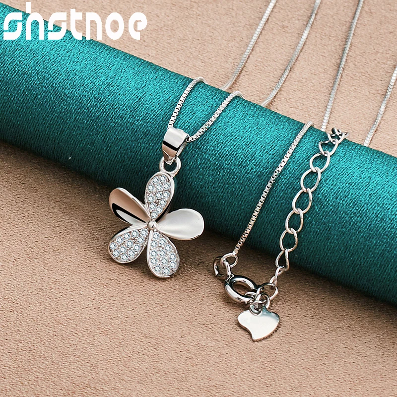 

925 Sterling Silver 40-75cm Box Chain For Woman AAA Zircon Petal Pendant Necklaces Cute Fashion Wedding Engagement Party Jewelry