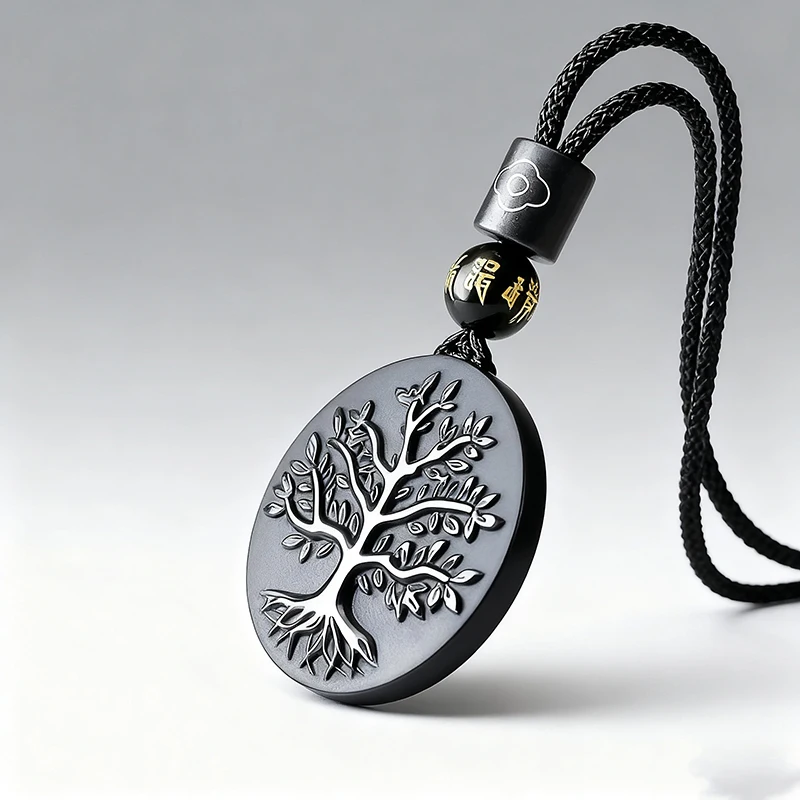 

Настоящий обсидиан Древо жизни кулон ожерелье резные винтажные подарки для женщин драгоценный камень натуральные ювелирные изделия Шарм модельер