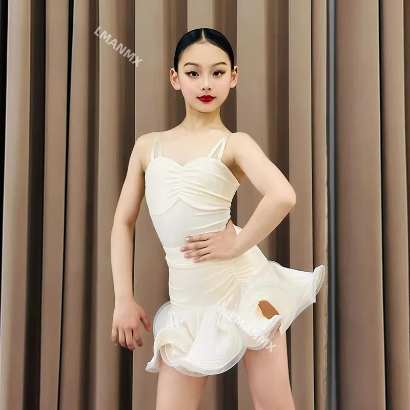 2025 Vestido de baile latino, vestido de práctica para niñas, nuevo vestido de actuación para niños de primavera y verano