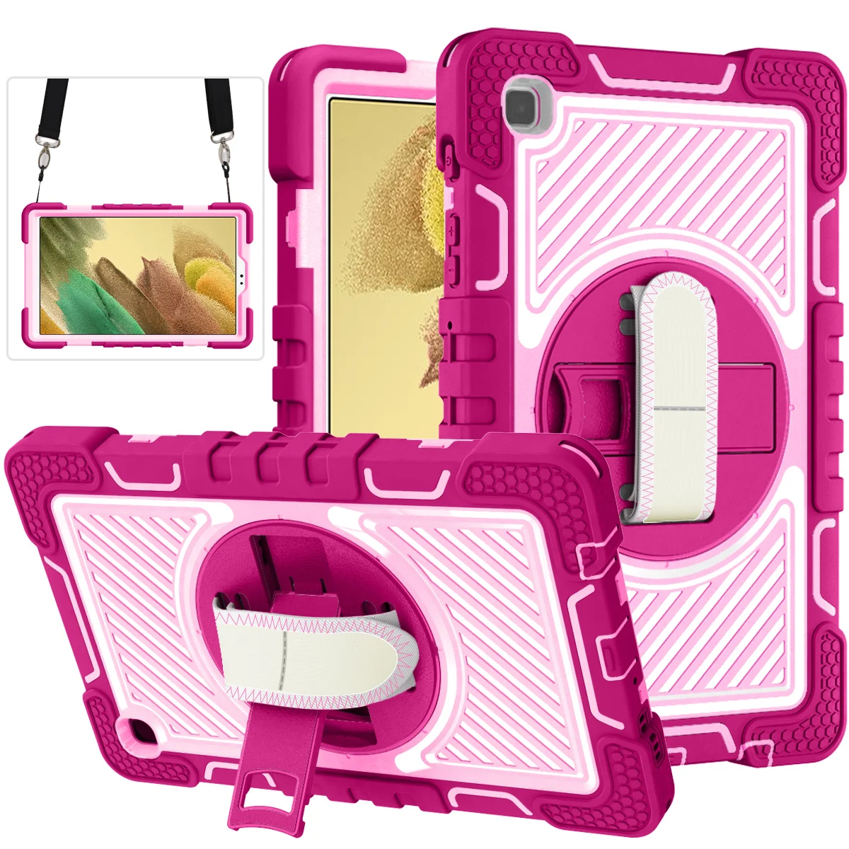 For Samsung Galaxy Tab A9 SM-X110 X115 X117 8.7inch 360 Rotating Case Kids Safe Cover With Hand Shoulder Strap 3-Layers Protect