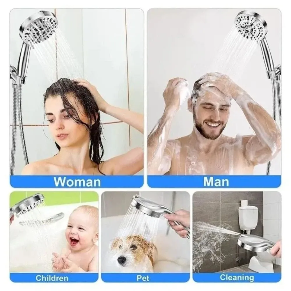

1set（3pcs） High Pressure Spray Handheld Shower Head Set Jet Spray Mode Sturdy Durable Material 9 Function Shower Head