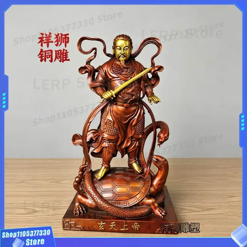 Xuantian God Buddha Copper Statue Zhenwu Great Emperor Ornament for Home Offering Patriarch Company Store Handicraft Display