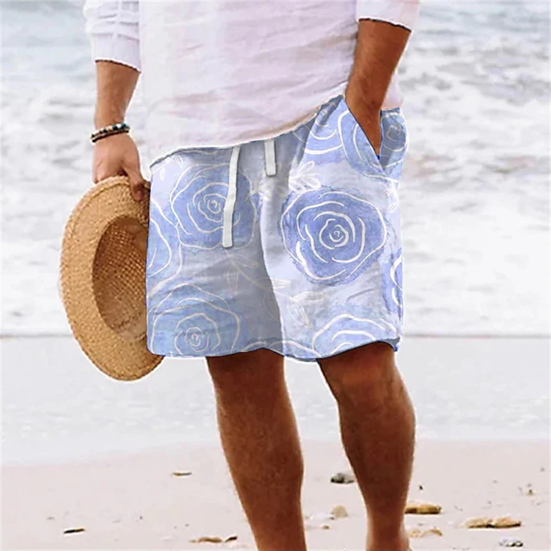 

3D Floral Print Men's Hawaiian Swim Trunks Beach Shorts Quick Dry Outdoor Leisure Sports Trendy Swimwear Fashion Men's Shorts