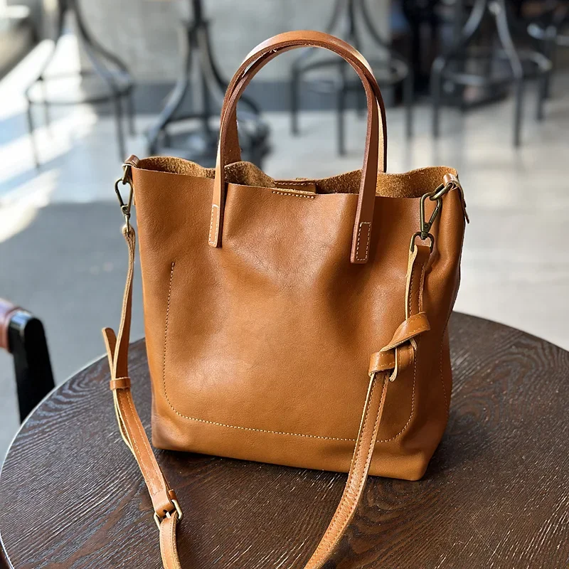 First layer cowhide fall/winter new Japanese vintage handbag Feminine commuter bag Leather shoulder crossbody bag