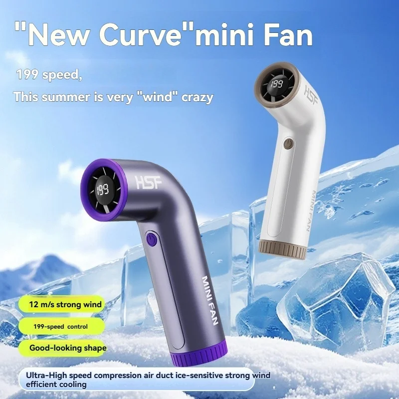 

2025 изогнутый вентилятор портативный ручной мини-вентилятор 3000 мАч 199 скоростей ветровой карман перезаряжаемый персональный небольшой дорожный подарок для женщин