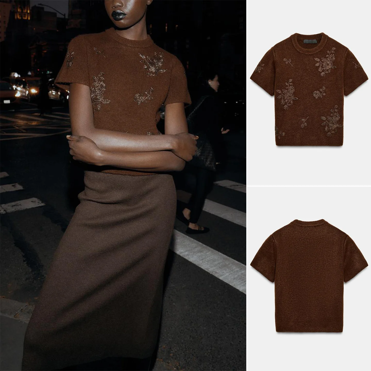 

Французский вязаный свитер с круглым вырезом и коротким рукавом, с декором из бисера, свободного кроя, женский, новинка, летний, повседневный, дышащий