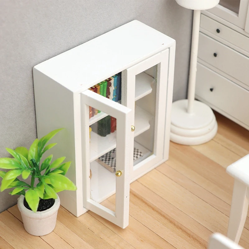 1:12 Dollhouse Miniature White Wall Cabinet Hanging Storage Organizer Cupboard Dollhouse Furniture Decor Toy