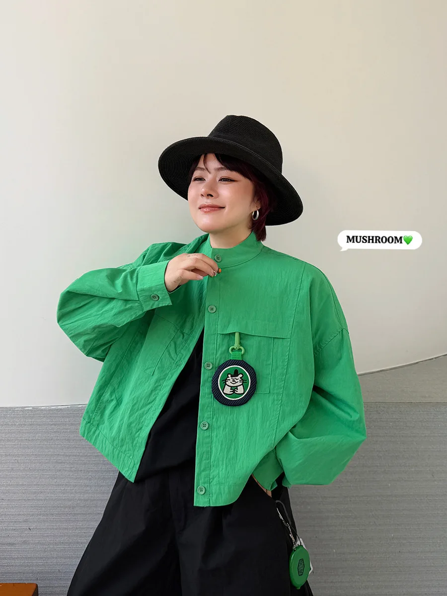 

Женская модная короткая тонкая верхняя одежда Mushroom Head Miss Spring 2026: Новинка в корейском ретро-стиле, универсальная повседневная зеленая куртка