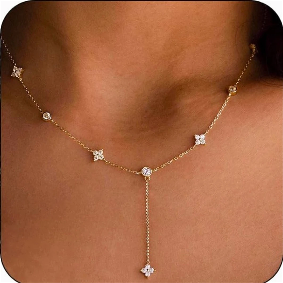 

Ladies' Floral Copper-Set Zirconia Necklace with Pendant Choker Chain Versatile Commute Summer Accessory Elegant Streamline