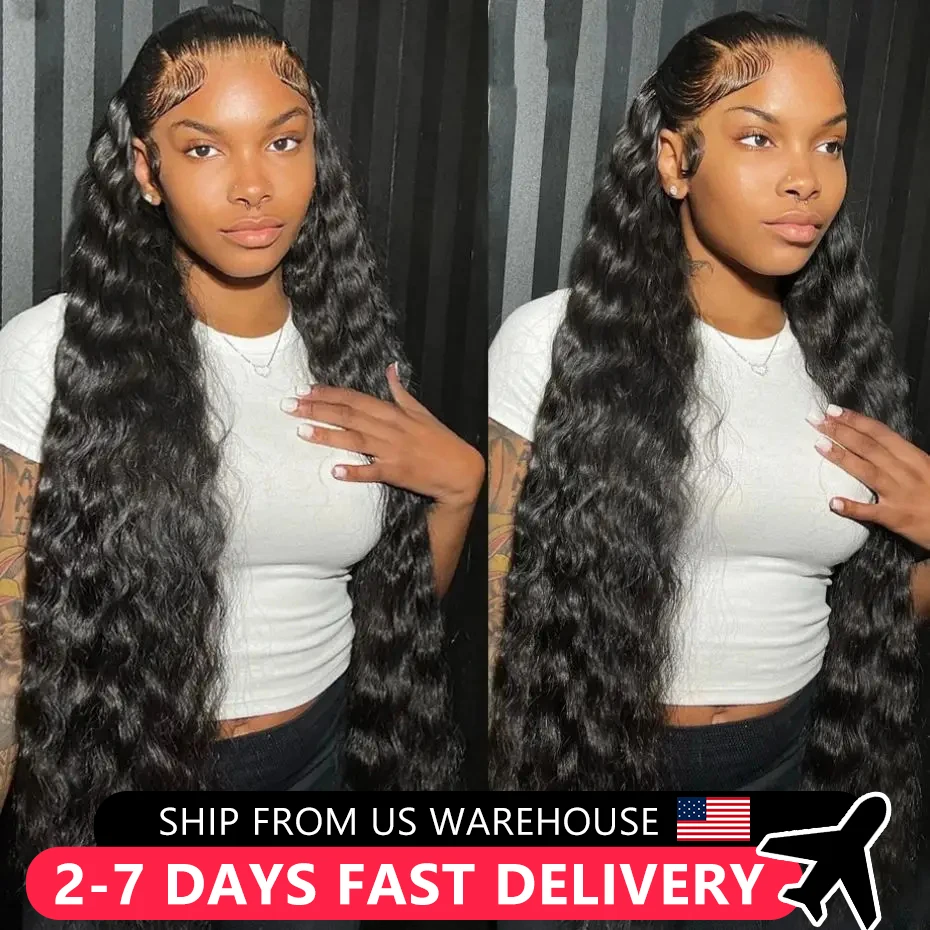 Deep Wave Lace Frontal Wigs Curly Human Hair 13x4 Transparent Lace Front Wig 34 36Inch Brazilian Hair For Women Lace Closure Wig