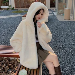 Women Winter Thick Hooded Lamb Fur Coat 2024 Female New Imitation Rabbit Fur Plush Cotton Clip And Environmentally Friendly Fur