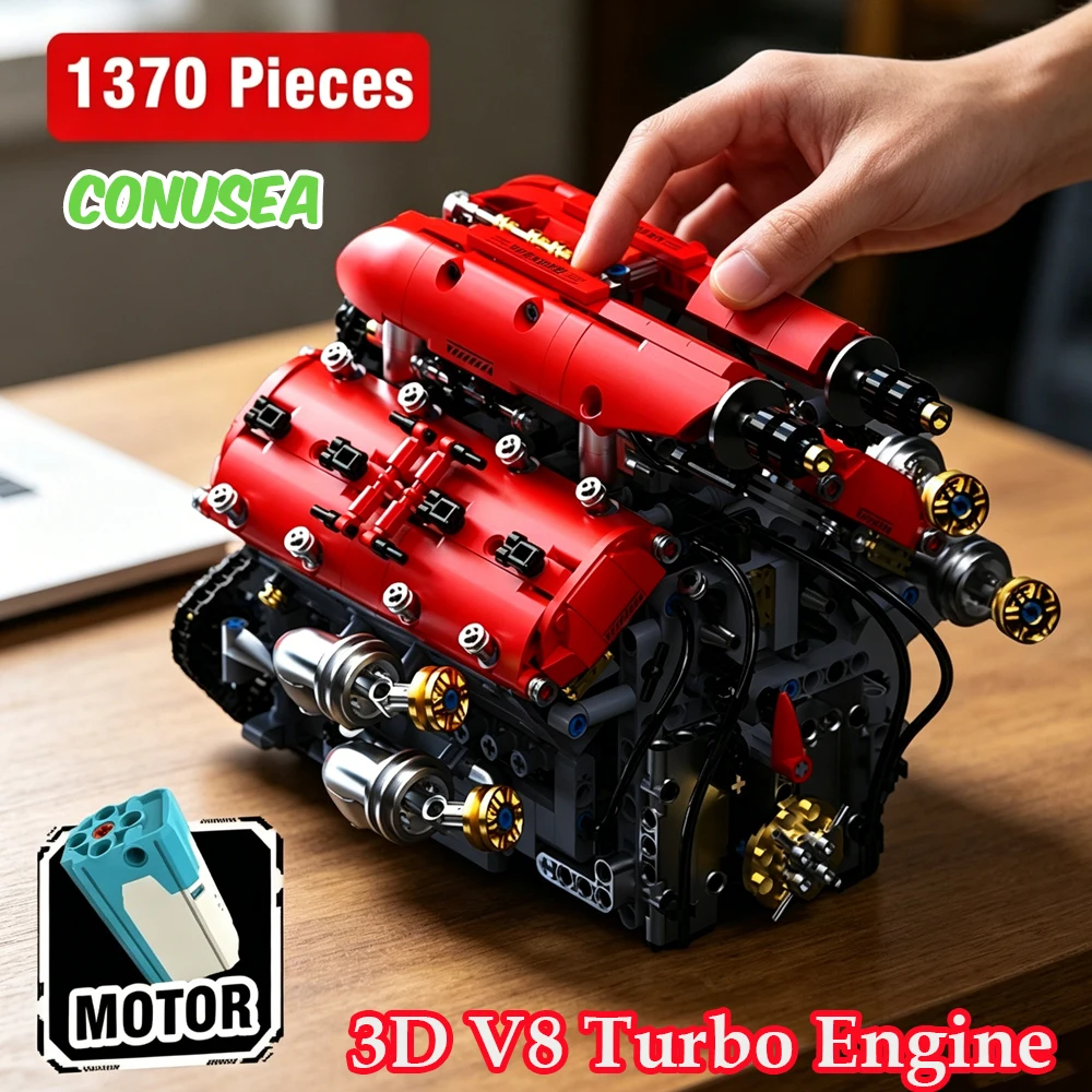 

V8 Turbo Engine Building Blocks 3D Mechanical Model 1370pieces Brick Creative Motorized Model Desktop Ornament Construction Toy