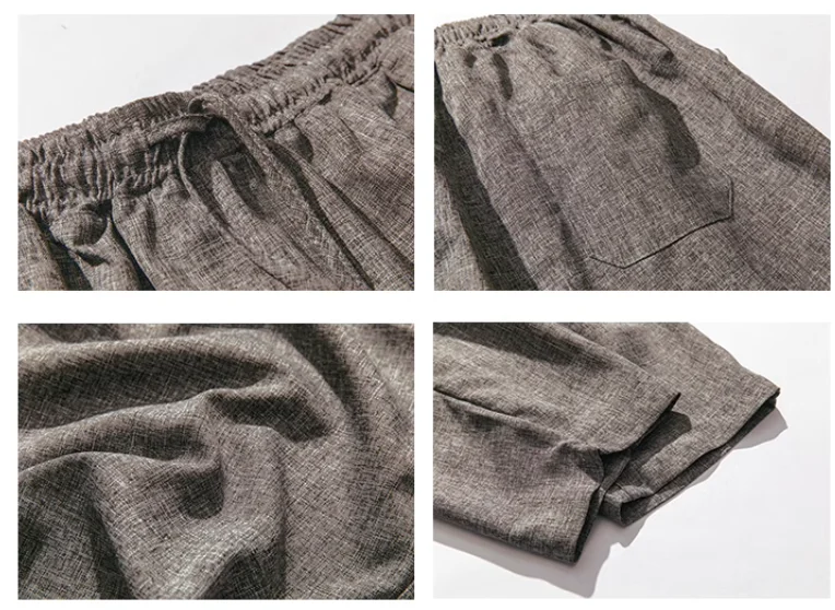 2024 Summer Cotton Linen Pants for Mens Japanese Breathable Loose Casual Pants Thin Elastic Waist Cropped Pants