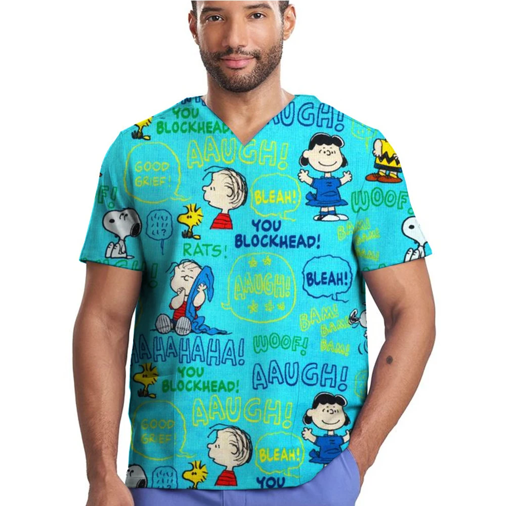 Snoopy print Doctor's Scrub Set Nurse Work Uniform Hand Washing Clothes Men And Women Lightweight Short Sleeved Surgical Clothes