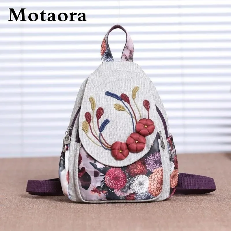 

MOTAORA Bohemian Sling Bag for Women, Hand-Woven Mini Backpack Purse, Hippie Ethnic Style Fabric Canvas Crossbody Bag for Travel