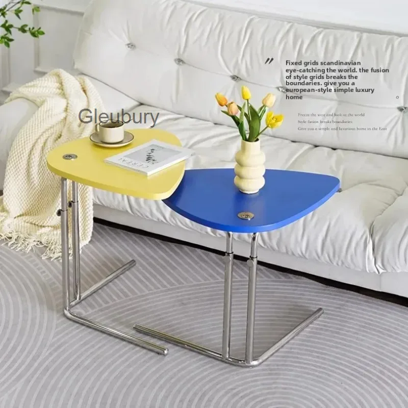 Height Adjustable C-Shaped Side Table with Top, Chrome Metal Frame Overbed Table for Living Room & Bedroom