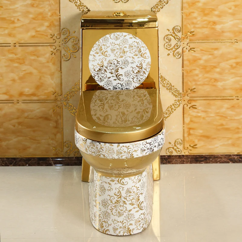 Ceramic Electroplated Golden Bathroom Sanitary Wares One Piece S Trap Gold Toilet Set For Hotel