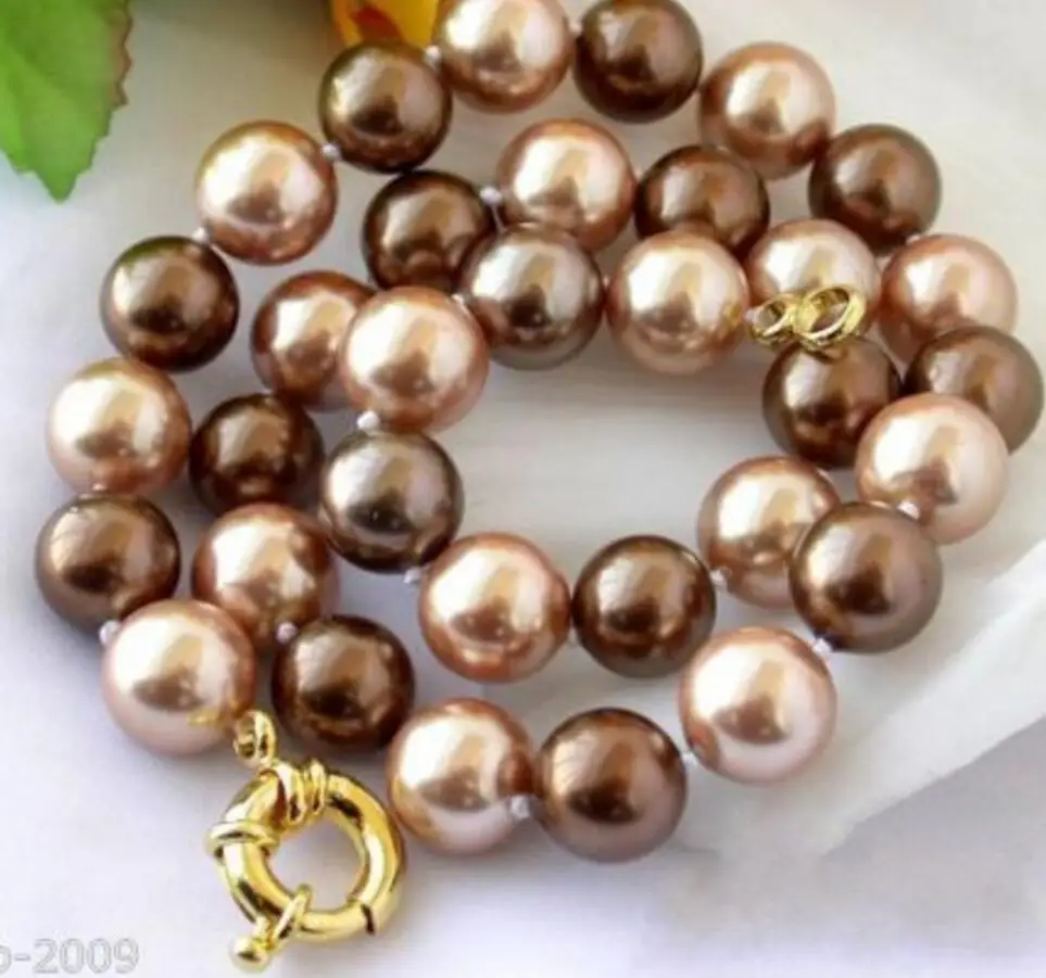 

Fashion jewelry Natural AAA 10mm Coffee Champagne South Sea Shell Pearl Necklace 18"