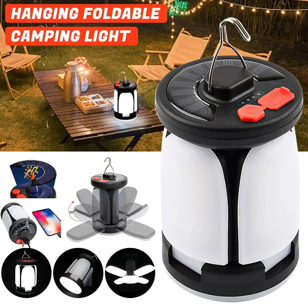 

High Power Solar LED Camping Lantern USB Rechargeable 1000LM Emergency Power Bank Foldable 6 Light Modes for Camping Fishing