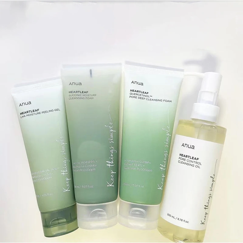 Anua Heartleaf Moisturizing Korean Skin Care Set Toner Emulsion Anti-aging Fade Fine Lines Deep Cleaning Facial Cleanser